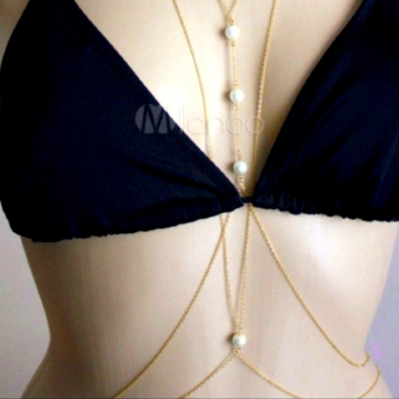 NEW Boutique Gold plated Body Chain Double Harness Fashion Edgy Body Jewelry - Picture 1 of 8